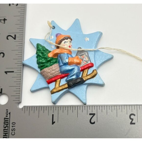 Vintage Star Shaped Christmas Tree Ornaments Festive Winter Scenes Hand Painted - Picture 5 of 7